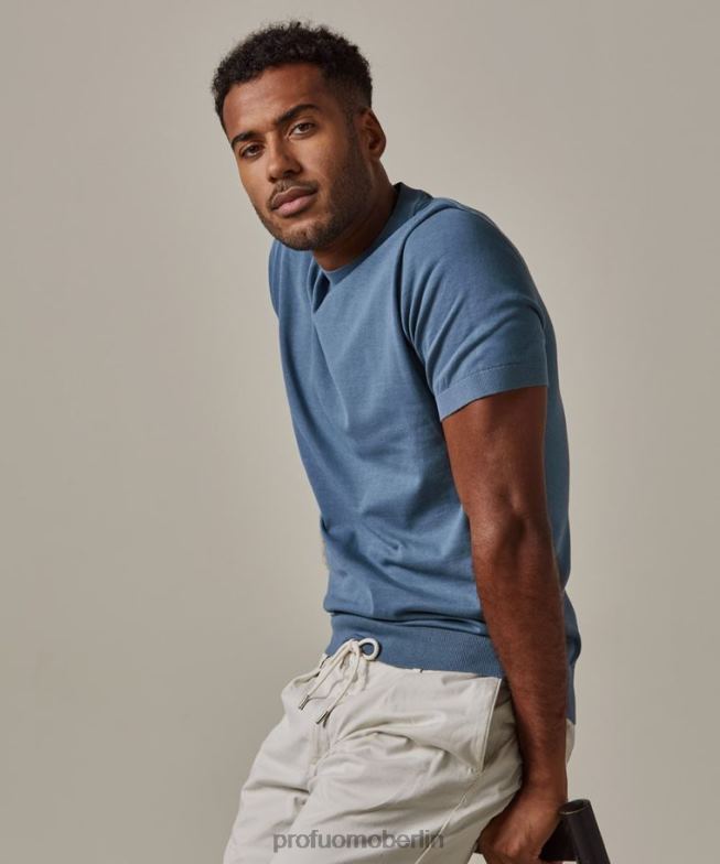 Kleidung de Profuomo Männer Cooler Rundhalsausschnitt aus Baumwolle Blau BR442293