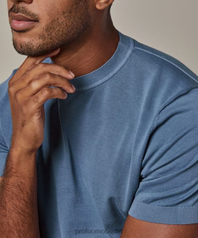 Kleidung de Profuomo Männer Cooler Rundhalsausschnitt aus Baumwolle Blau BR442293