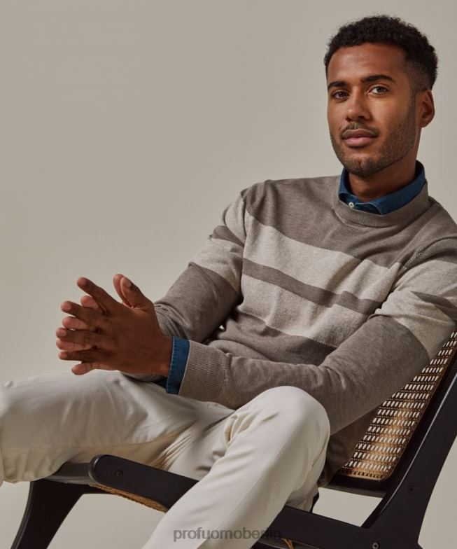Kleidung de Profuomo Männer Gestreifter Rundhalsausschnitt braun BR442231