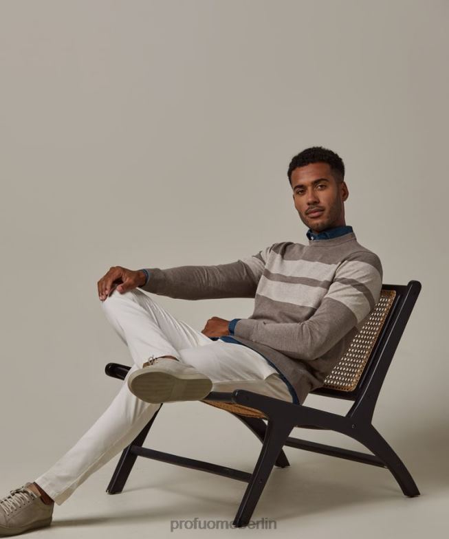 Kleidung de Profuomo Männer Gestreifter Rundhalsausschnitt braun BR442231