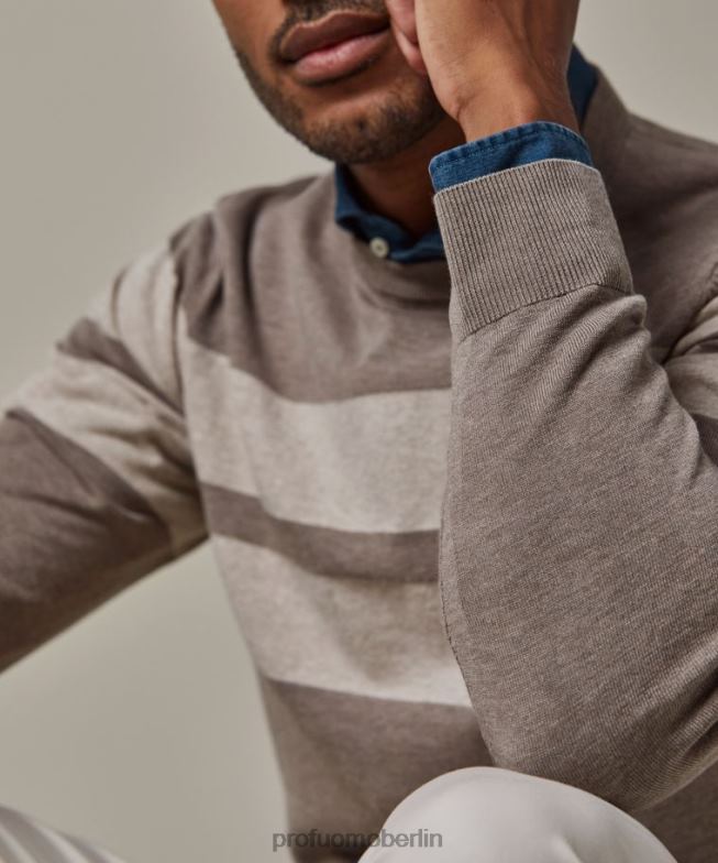 Kleidung de Profuomo Männer Gestreifter Rundhalsausschnitt braun BR442231