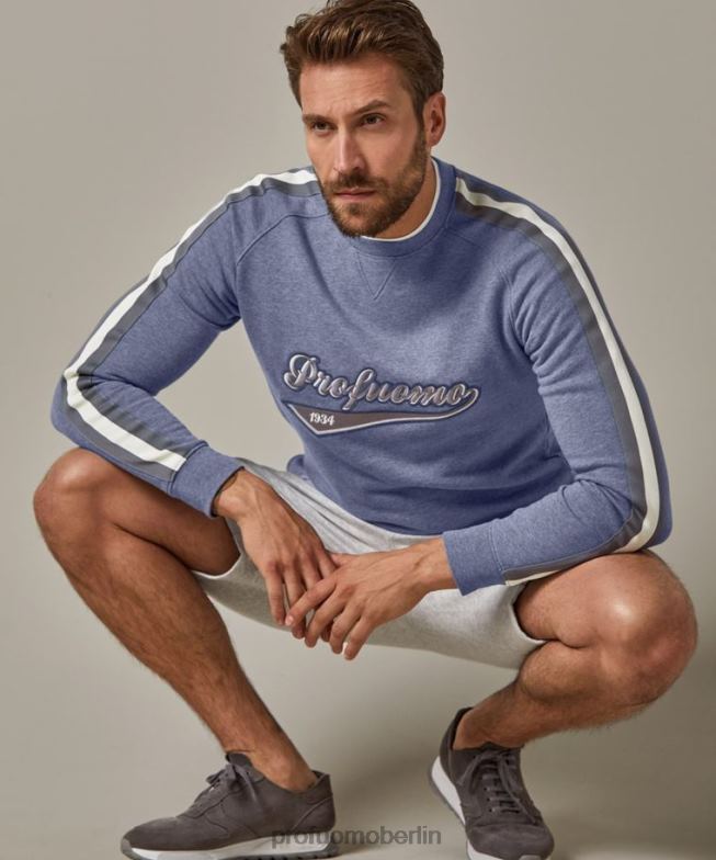 Kleidung de Profuomo Männer Melange-Logo-Pullover Blau BR442222