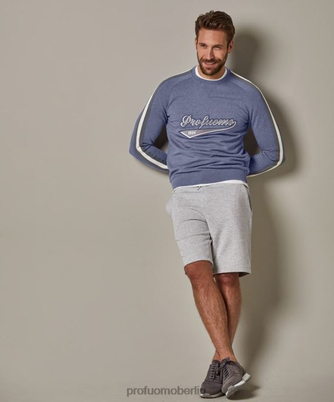 Kleidung de Profuomo Männer Melange-Logo-Pullover Blau BR442222