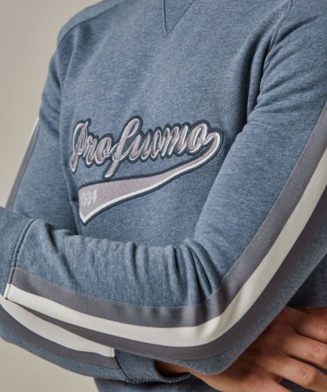 Kleidung de Profuomo Männer Melange-Logo-Pullover Blau BR442222