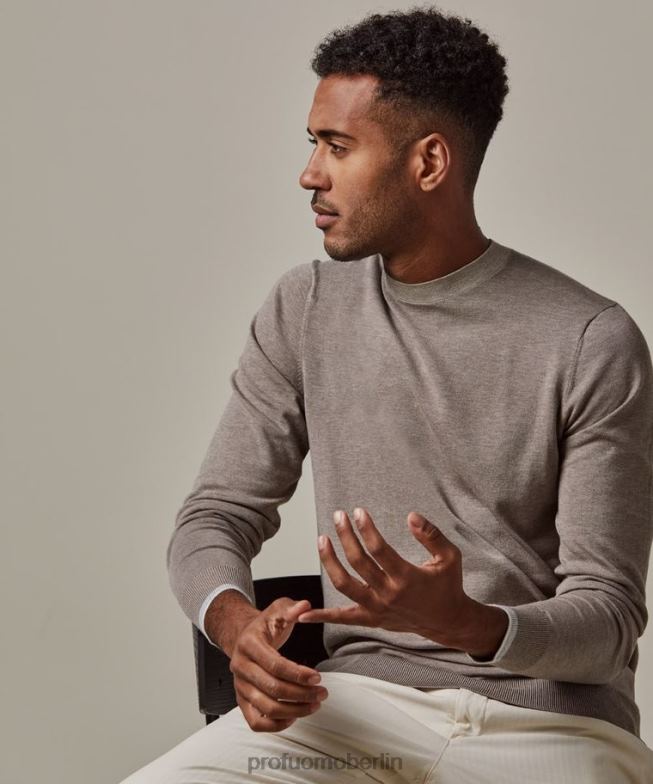 Kleidung de Profuomo Männer Melange-Rundhalsausschnitt braun BR442309