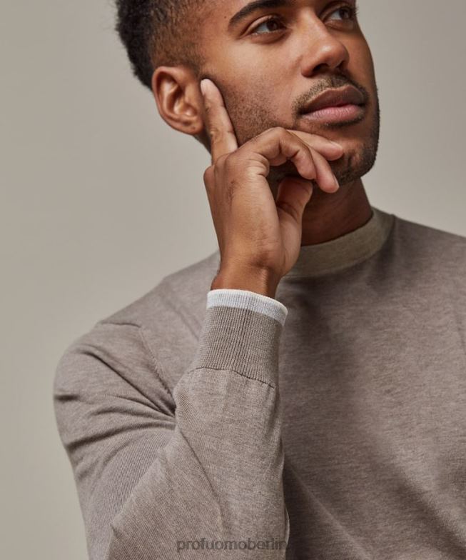 Kleidung de Profuomo Männer Melange-Rundhalsausschnitt braun BR442309