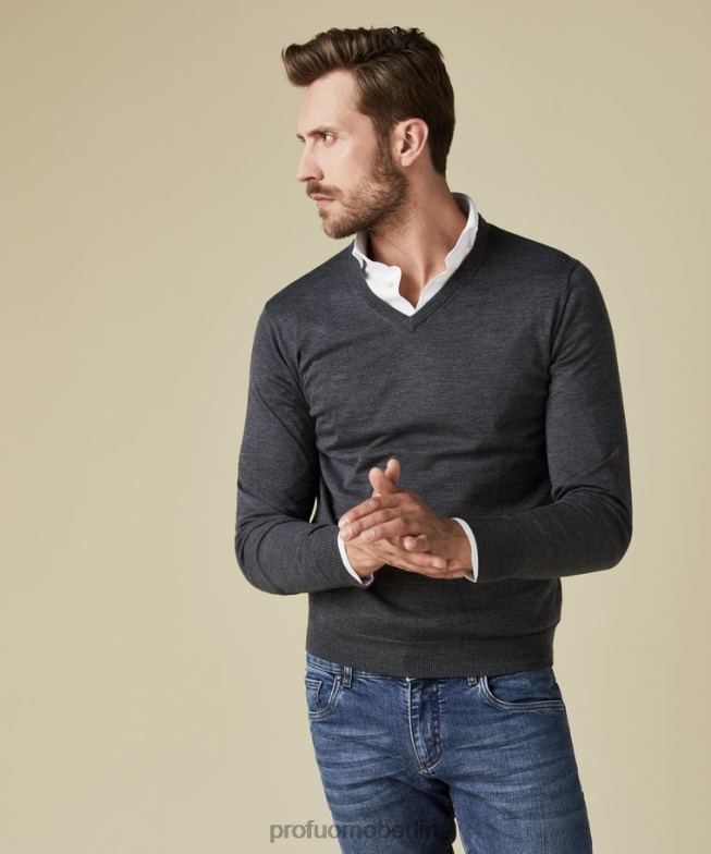 Kleidung de Profuomo Männer Merino-Pullover mit V-Ausschnitt Anthra BR442304