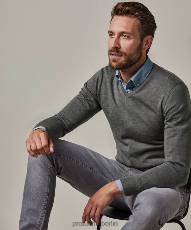 Kleidung de Profuomo Männer Merino-Pullover mit V-Ausschnitt Grün BR442294