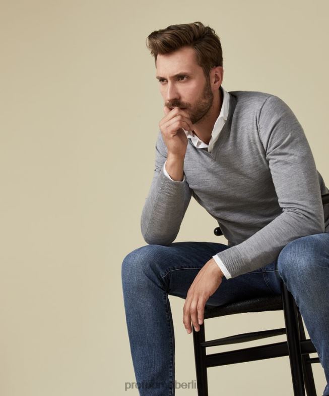 Kleidung de Profuomo Männer Merino-Pullover mit V-Ausschnitt grau BR442305