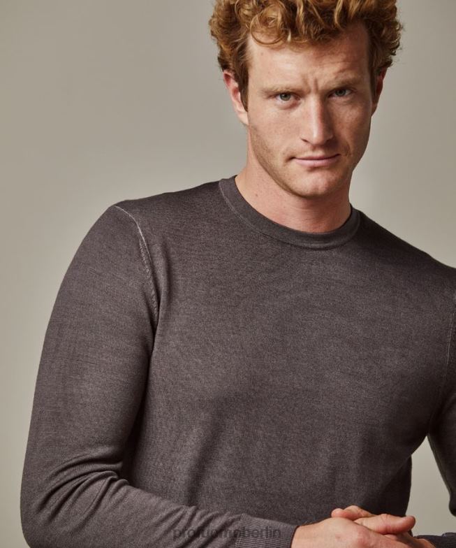 Kleidung de Profuomo Männer Merino-Säure-Dye-Rundhalsausschnitt braun BR442259