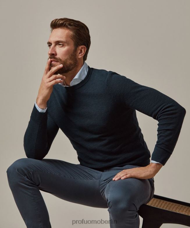 Kleidung de Profuomo Männer Rundhalsausschnitt Marine BR442308