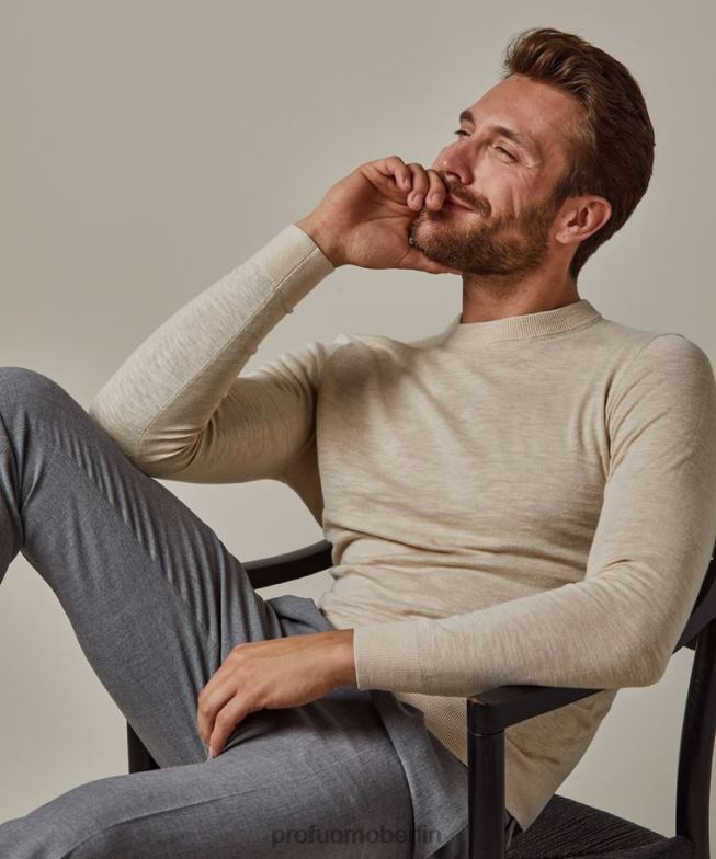 Kleidung de Profuomo Männer Rundhalsausschnitt aus Baumwoll-Leinen Beige BR442312