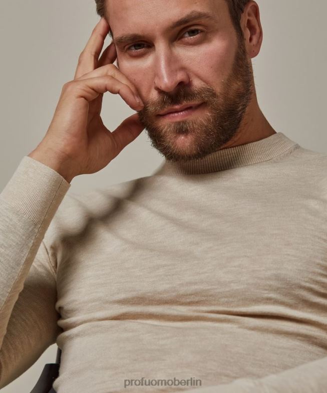 Kleidung de Profuomo Männer Rundhalsausschnitt aus Baumwoll-Leinen Beige BR442312
