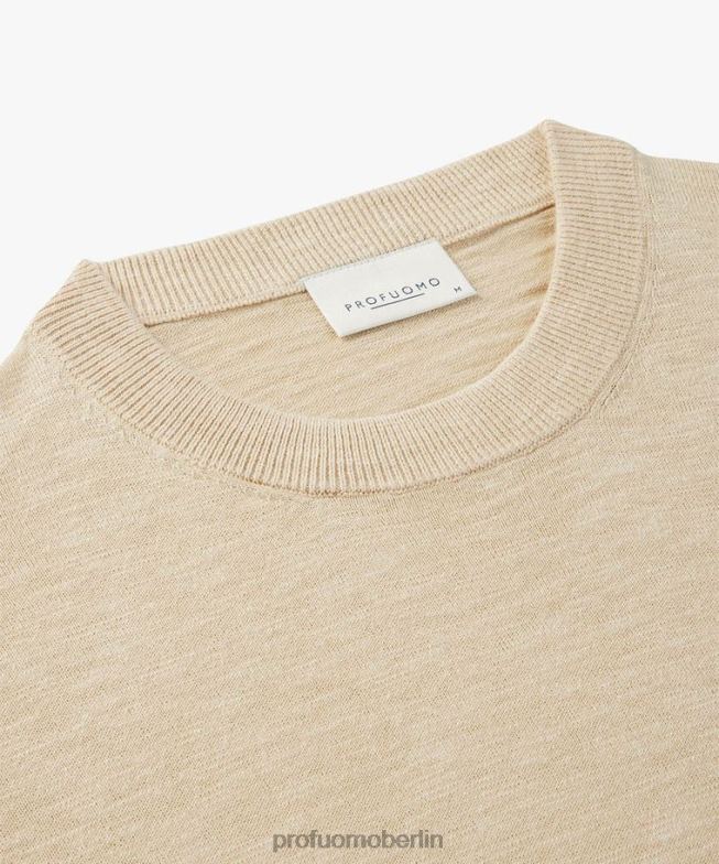Kleidung de Profuomo Männer Rundhalsausschnitt aus Baumwoll-Leinen Beige BR442312