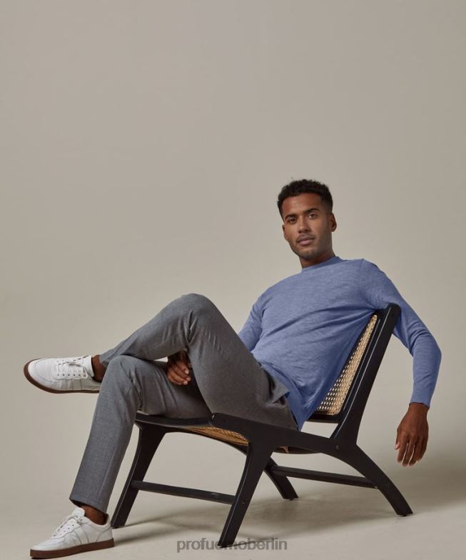 Kleidung de Profuomo Männer Rundhalsausschnitt aus Baumwoll-Leinen Blau BR442292