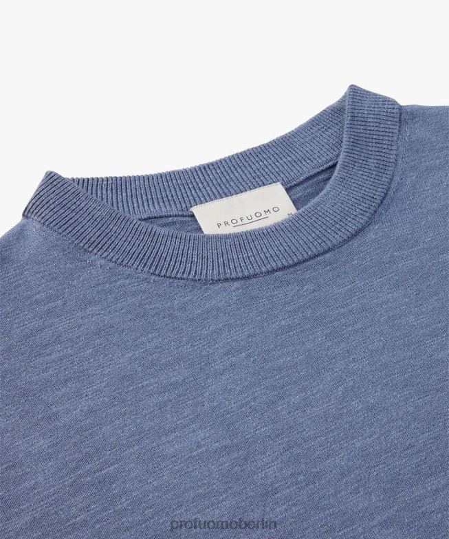 Kleidung de Profuomo Männer Rundhalsausschnitt aus Baumwoll-Leinen Blau BR442292