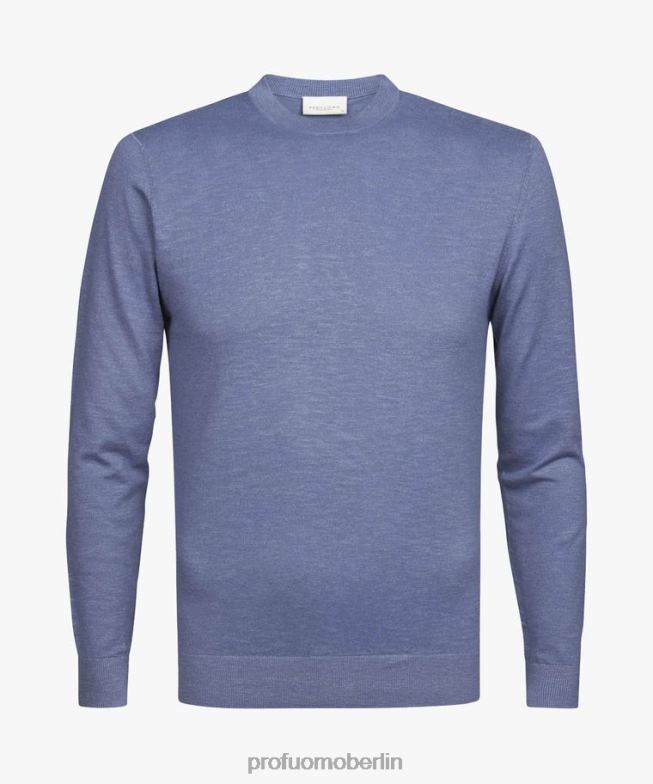 Kleidung de Profuomo Männer Rundhalsausschnitt aus Baumwoll-Leinen Blau BR442292