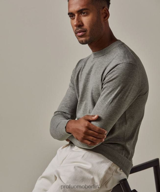 Kleidung de Profuomo Männer Rundhalsausschnitt aus Baumwoll-Leinen Grün BR442290