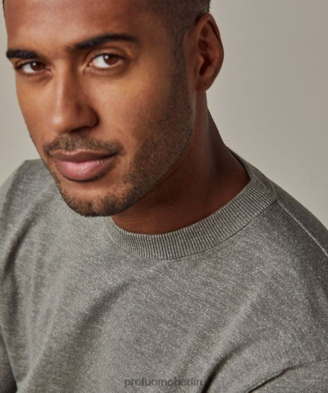 Kleidung de Profuomo Männer Rundhalsausschnitt aus Baumwoll-Leinen Grün BR442290