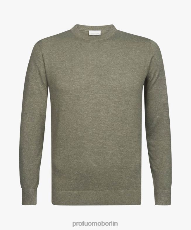 Kleidung de Profuomo Männer Rundhalsausschnitt aus Baumwoll-Leinen Grün BR442290