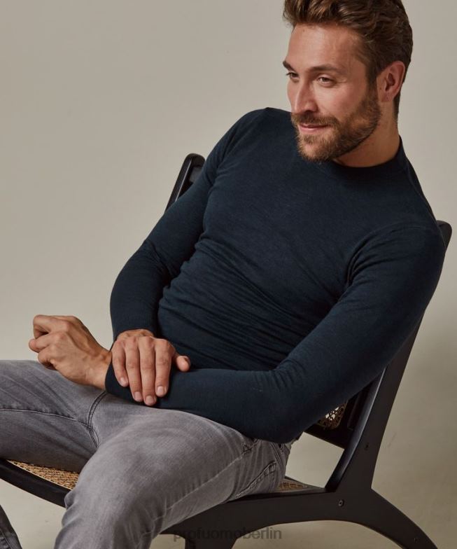 Kleidung de Profuomo Männer Rundhalsausschnitt aus Baumwoll-Leinen Marine BR442310