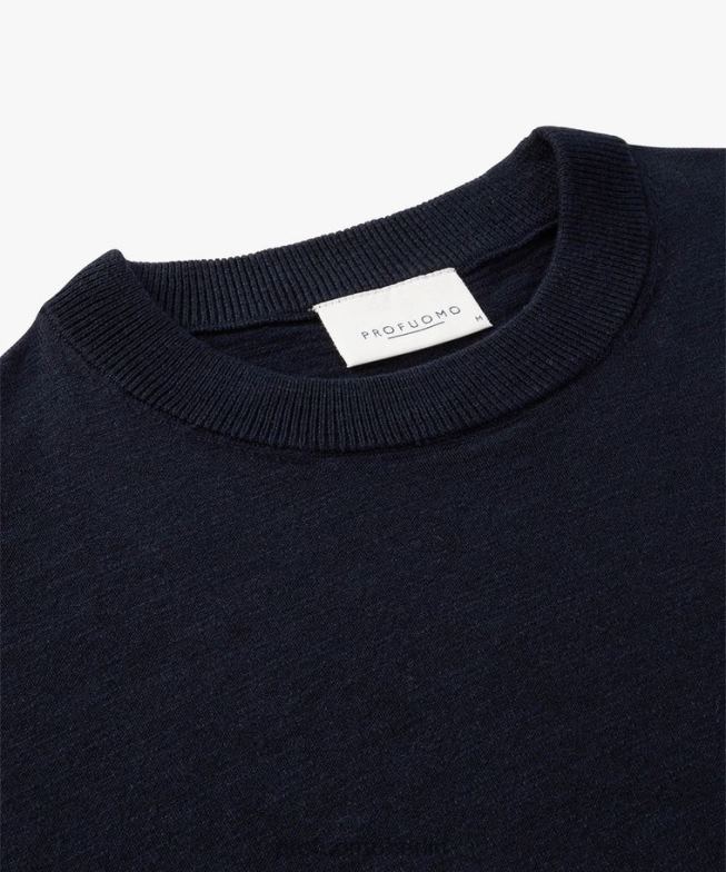 Kleidung de Profuomo Männer Rundhalsausschnitt aus Baumwoll-Leinen Marine BR442310