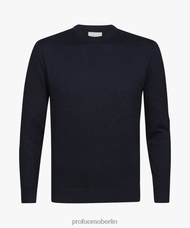 Kleidung de Profuomo Männer Rundhalsausschnitt aus Baumwoll-Leinen Marine BR442310