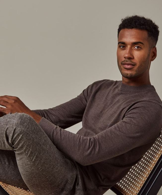 Kleidung de Profuomo Männer Rundhalsausschnitt aus Baumwoll-Leinen braun BR442313