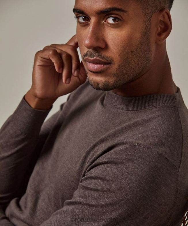 Kleidung de Profuomo Männer Rundhalsausschnitt aus Baumwoll-Leinen braun BR442313