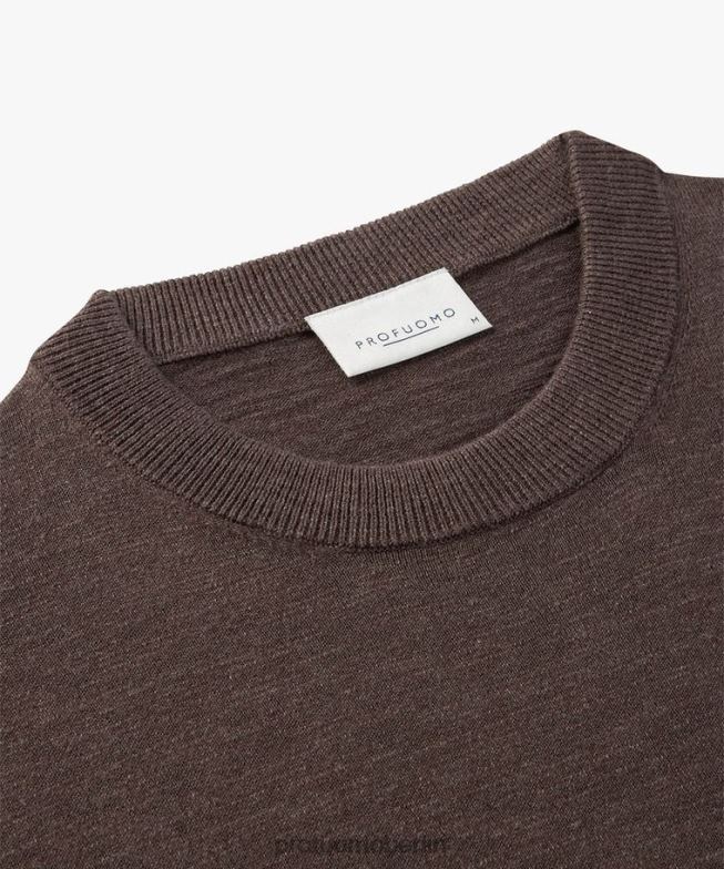 Kleidung de Profuomo Männer Rundhalsausschnitt aus Baumwoll-Leinen braun BR442313