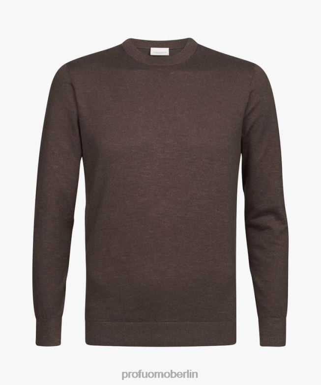 Kleidung de Profuomo Männer Rundhalsausschnitt aus Baumwoll-Leinen braun BR442313