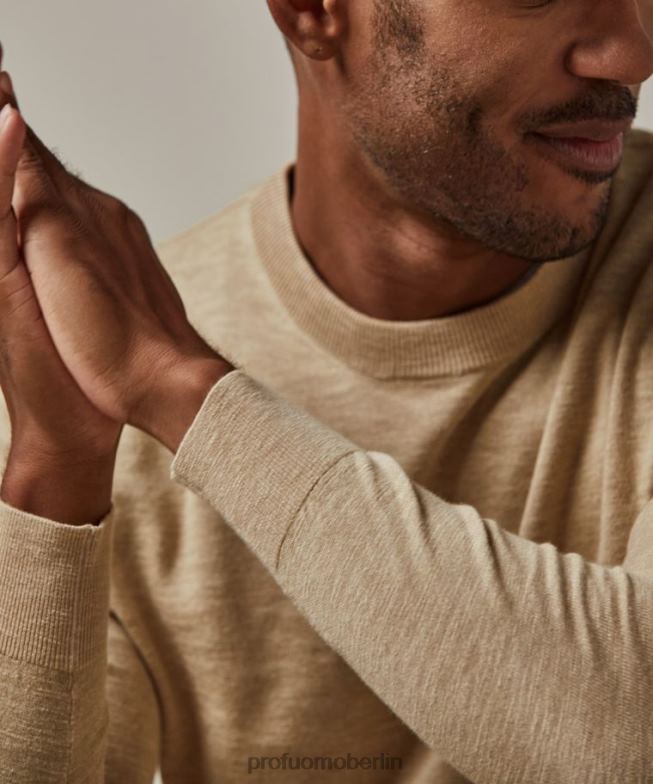 Kleidung de Profuomo Männer Rundhalsausschnitt aus Baumwoll-Leinen cremefarben BR442223