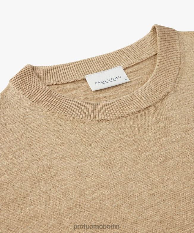 Kleidung de Profuomo Männer Rundhalsausschnitt aus Baumwoll-Leinen cremefarben BR442223