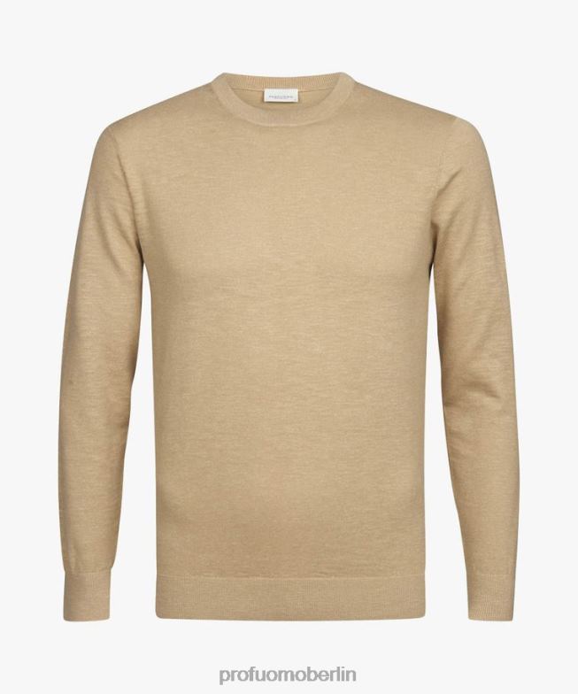 Kleidung de Profuomo Männer Rundhalsausschnitt aus Baumwoll-Leinen cremefarben BR442223