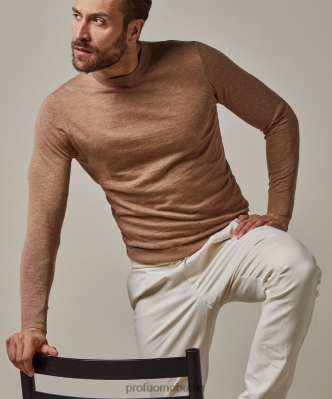 Kleidung de Profuomo Männer Rundhalsausschnitt aus Baumwoll-Leinen orange BR442227