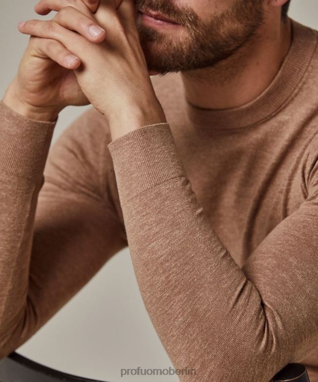 Kleidung de Profuomo Männer Rundhalsausschnitt aus Baumwoll-Leinen orange BR442227