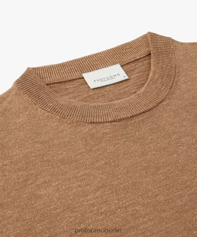 Kleidung de Profuomo Männer Rundhalsausschnitt aus Baumwoll-Leinen orange BR442227