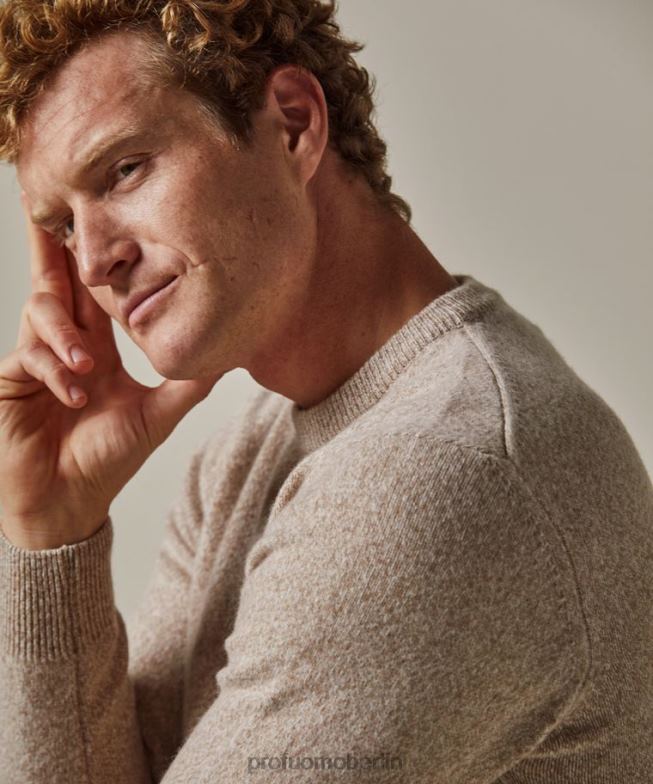 Kleidung de Profuomo Männer Rundhalsausschnitt aus Wolle Beige BR442275