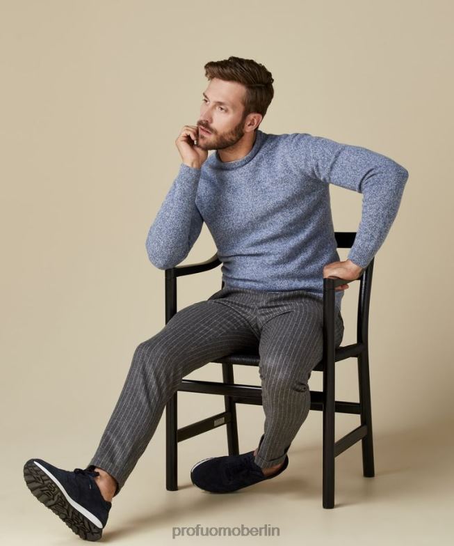 Kleidung de Profuomo Männer Rundhalsausschnitt aus Wolle Blau BR442276