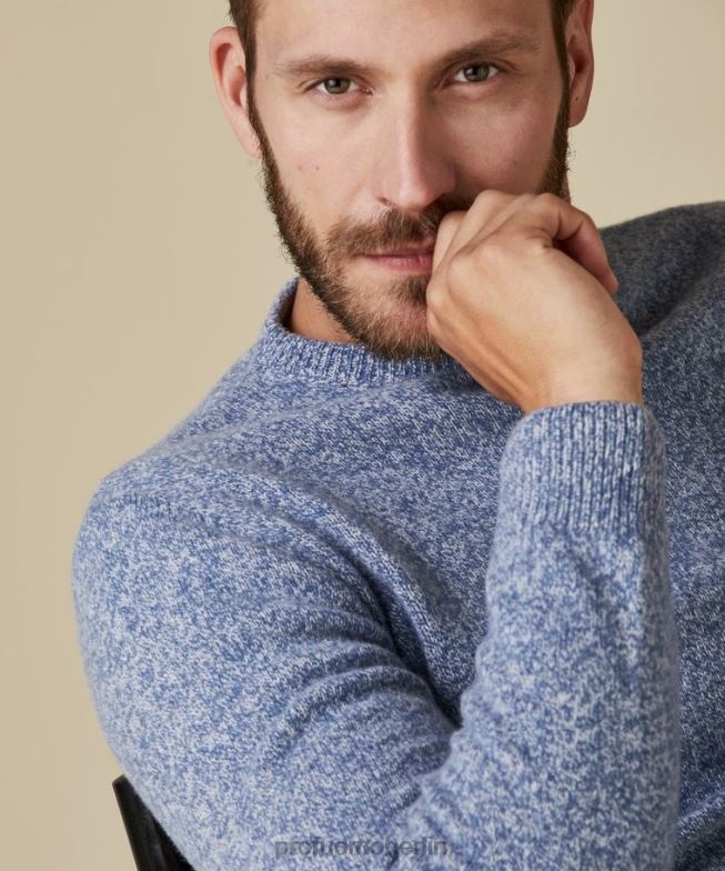 Kleidung de Profuomo Männer Rundhalsausschnitt aus Wolle Blau BR442276