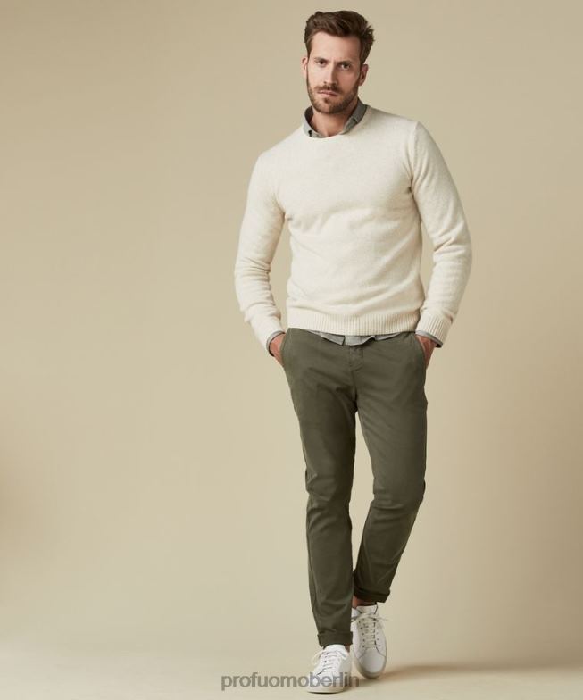 Kleidung de Profuomo Männer Rundhalsausschnitt aus Wolle cremefarben BR442278