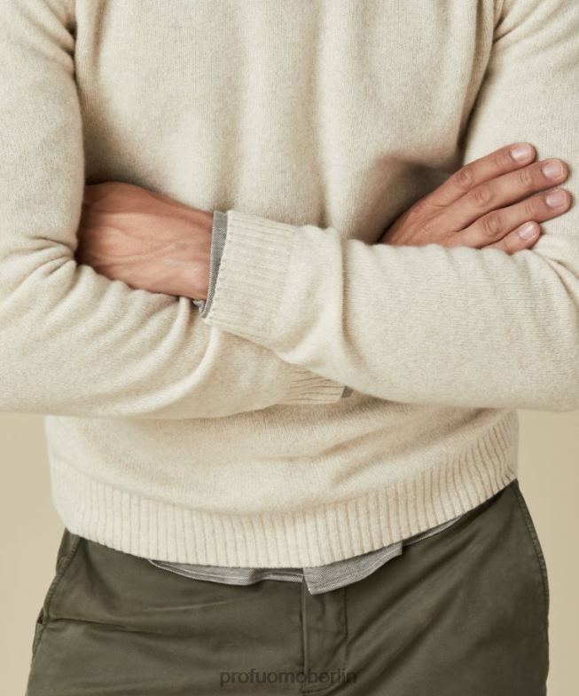 Kleidung de Profuomo Männer Rundhalsausschnitt aus Wolle cremefarben BR442278