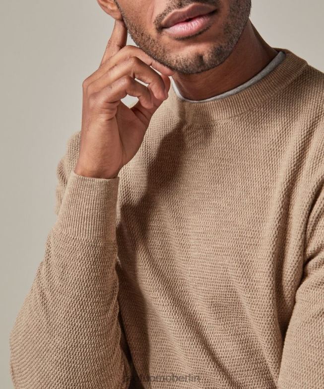 Kleidung de Profuomo Männer strukturierter Rundhalsausschnitt Beige BR442246