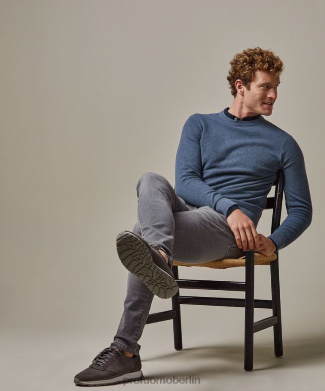 Kleidung de Profuomo Männer strukturierter Rundhalsausschnitt Blau BR442248