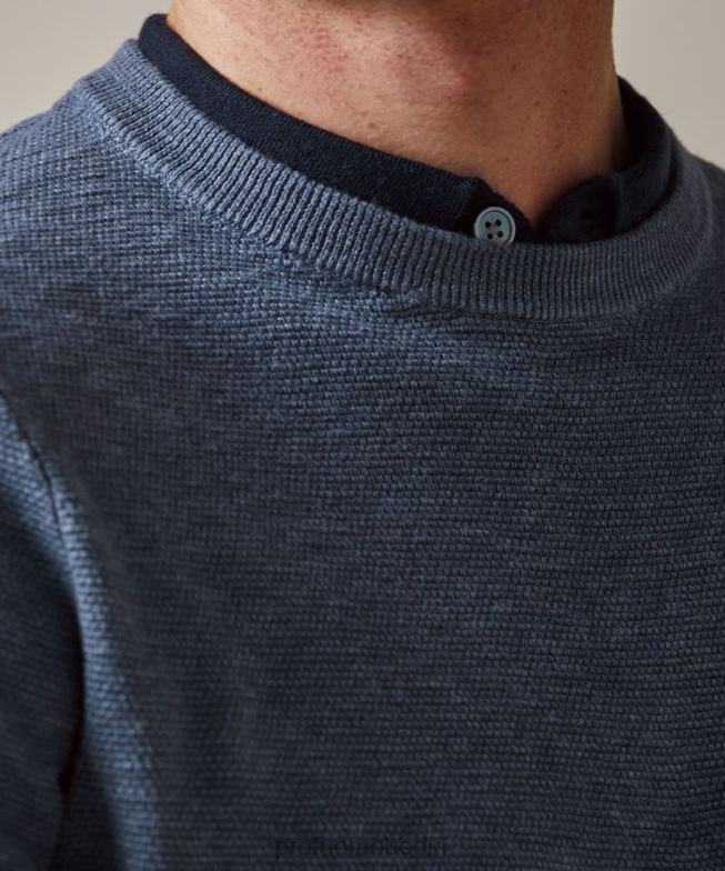 Kleidung de Profuomo Männer strukturierter Rundhalsausschnitt Blau BR442248