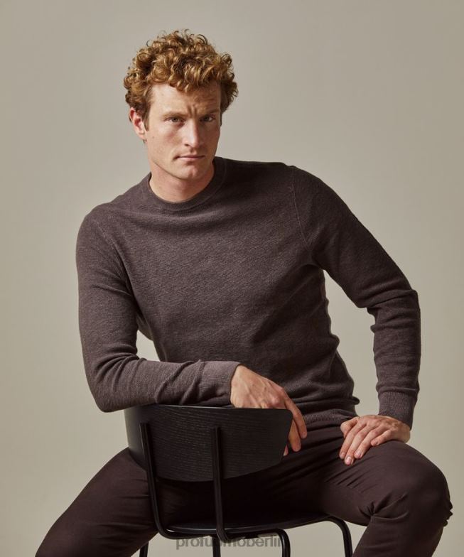 Kleidung de Profuomo Männer strukturierter Rundhalsausschnitt braun BR442247