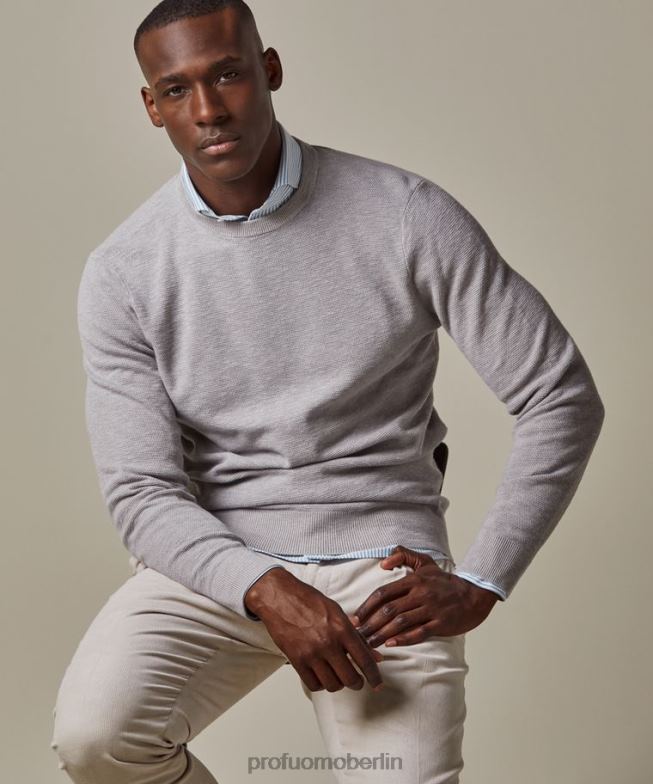 Kleidung de Profuomo Männer strukturierter Rundhalsausschnitt grau BR442249