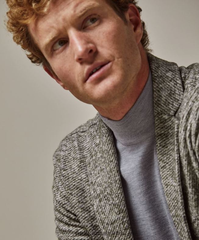 Kleidung de Profuomo Männer Melange gestrickter Rollkragenpullover Grün BR442420