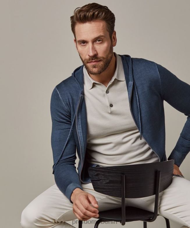 Kleidung de Profuomo Männer Kapuzenpullover mit durchgehendem Reißverschluss Marine BR442233