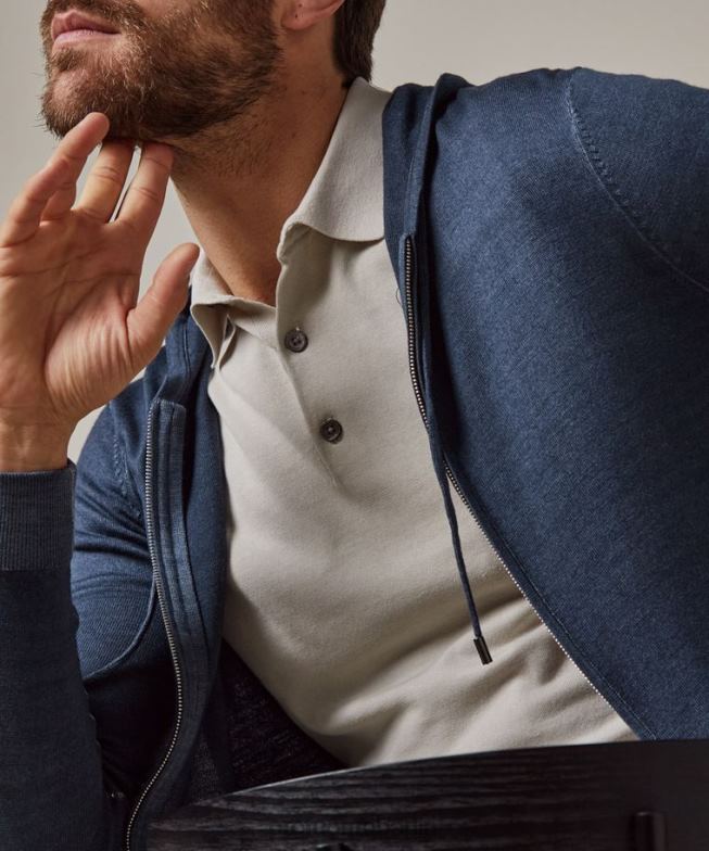 Kleidung de Profuomo Männer Kapuzenpullover mit durchgehendem Reißverschluss Marine BR442233